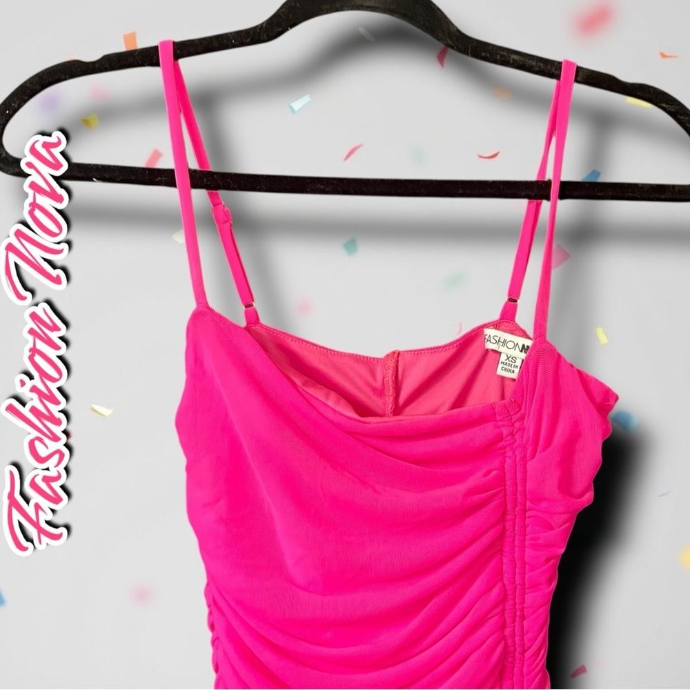 Preowned Fashion Nova Elle Mesh Midi Dress – Neon Pink - XS - Picture 7 of 13